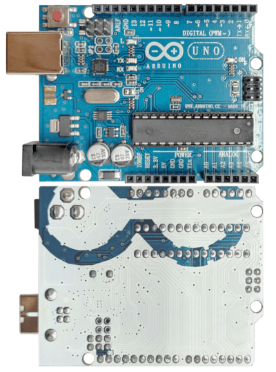 Arduino UNO R3 DIP USB-B albastru fata verso
